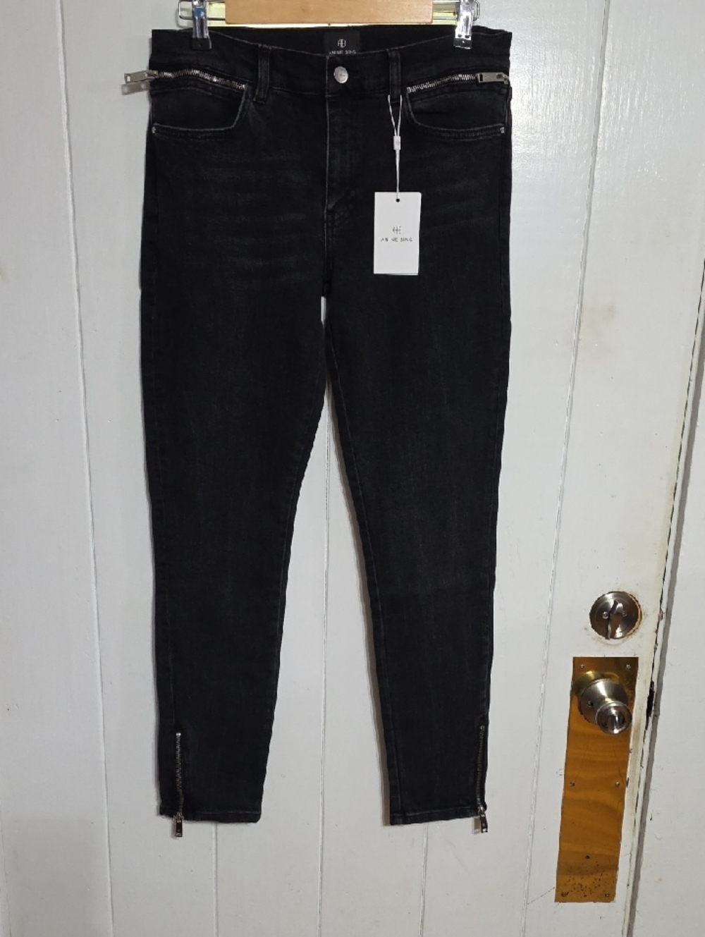 NWT Anine Bing Jax Low Rise Ankle Skinny Jeans Women's Black‎ Stretch Zippers 29
